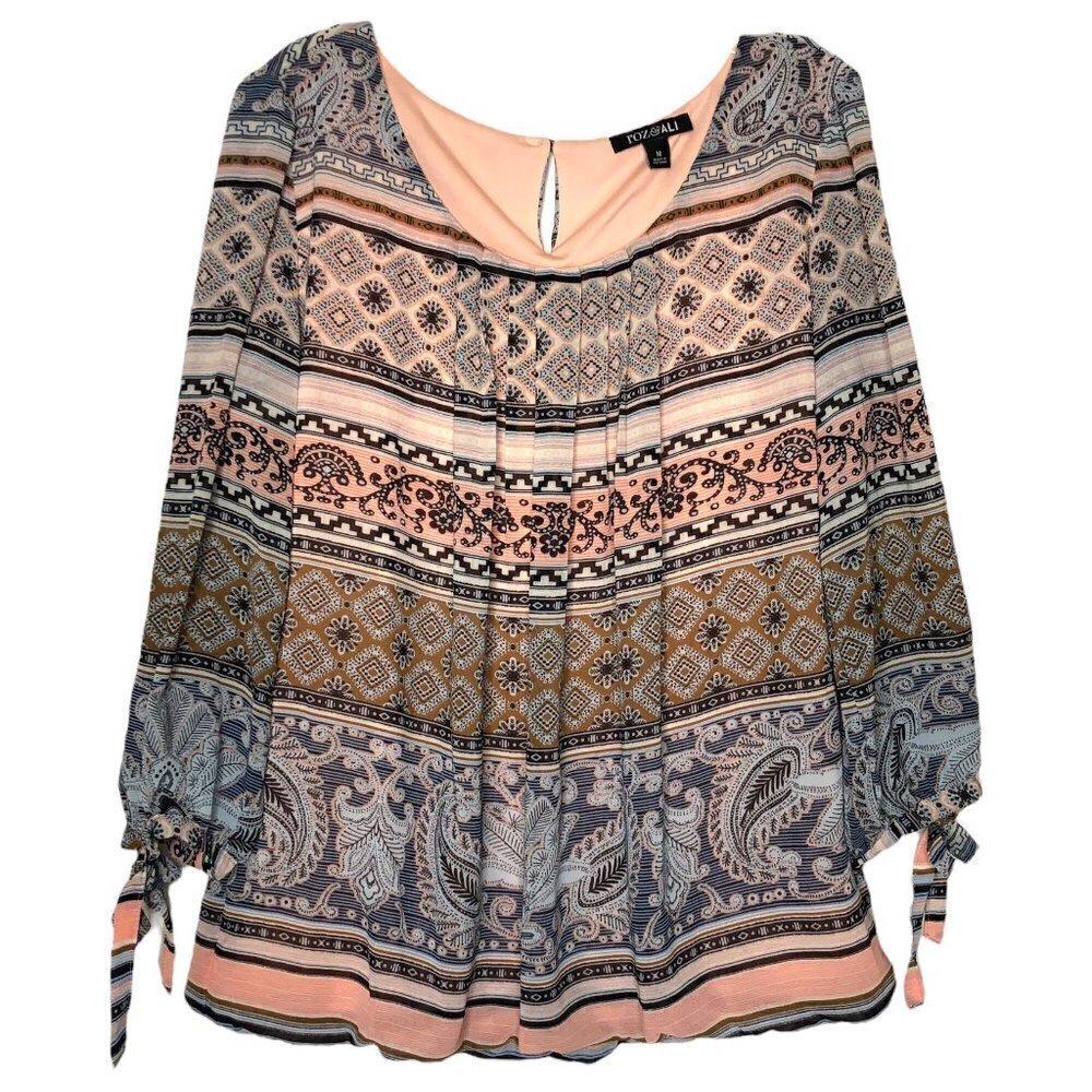 ROZ & ALI - Paisley & Floral & Striped Scoop Neck Blouse Sleeve - Size Medium